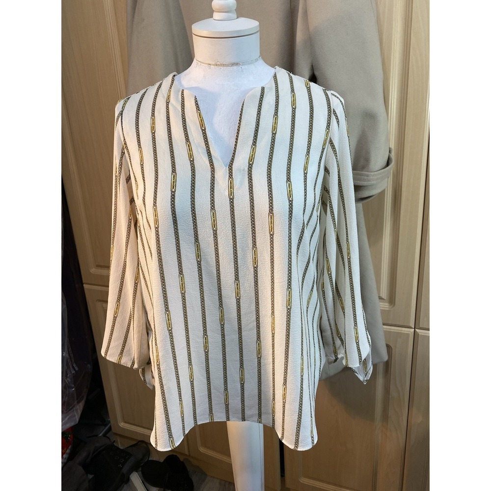Michael Kors Women's ChicStyle Chain Print Tie Sleeve LuxuryLook Sm White Gold